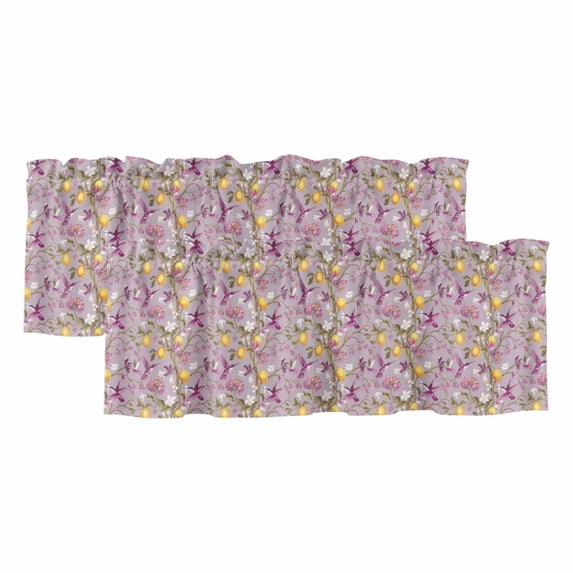 Lemon Tree Birds Valances for Windows, Decorative Rod Pocket Window Valance Curtains, Yellow Botanical Pink Floral Short Curtain Drapes for Kitchen/Bathroom/Living Room, 2 Panels, 42" W x 18" L