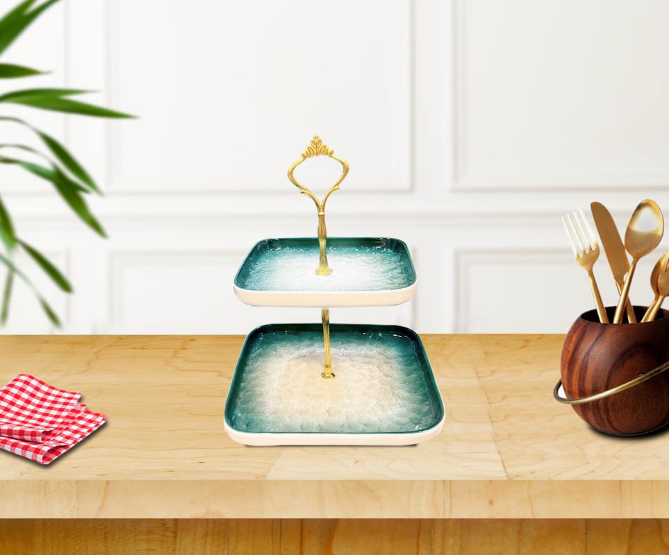 Lemon Tree Ceramic Squar Shape 2 Tier Serving Cake Savories Server With ...