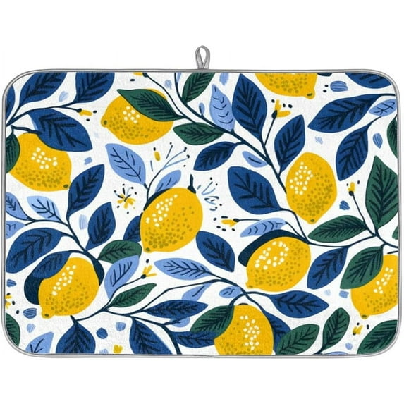 Lemon Tree Dish Drying Mat Absorbent Kitchen Counter Mat Microfiber Drainer Pad with Hanging Loop Kitchen Decor for Sinks Draining Utensils Pots Pans Countertop Dish Pads 18x24 Inch