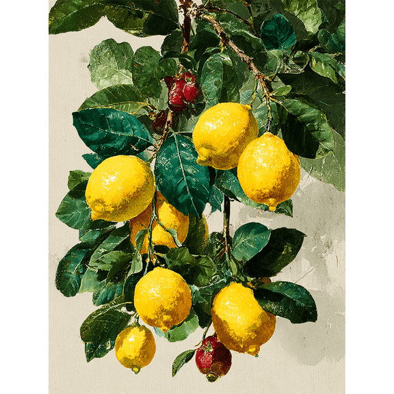 Lemon Tree Fruit Canvas Print, Yellow Citrus Rustic Farmhouse Kitchen Dining Room Home Wall Decor Art