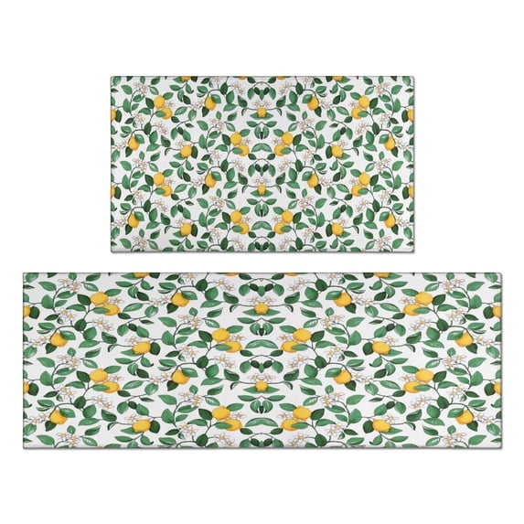 Lemon Tree Leaf Kitchen Rugs and Mats Sets Of 2,Kitchen Decoration Rugs,Rubber Backing Non-Slip Floor Mat for Sink Washable Waterproof Laundry Room Runner Rugs