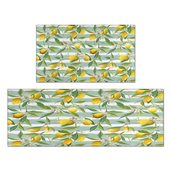 Lemon Trees Kitchen Rugs and Mats Sets Of 2,Kitchen Decoration Rugs,Rubber Backing Non-Slip Floor Mat for Sink Washable Waterproof Laundry Room Runner Rugs