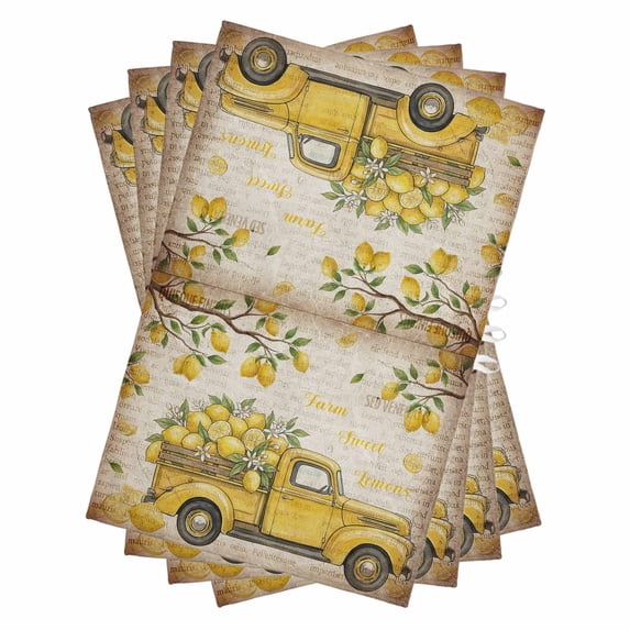 Lemon Truck Kitchen Towels Set of 4, Water Absorbent Dish Towel, Summer Vintage Tropical Lemon Fruits Decorative Hand Towels - Quick Drying Cloth for Cooking Baking, 18x28 Inch
