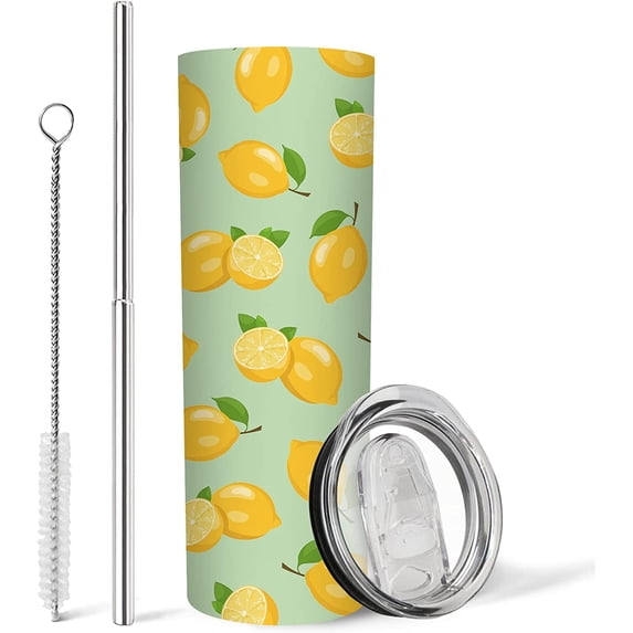 Lemon Tumbler with Straw, Lemon Gifts, Lemon Cups, Lemon Coffee Mug, Lemon Theme Party Decorations, Unique Birthday Gifts for Women Girls, 20oz Insulated Skinny Tumbler, Gifts for Lemon Lover