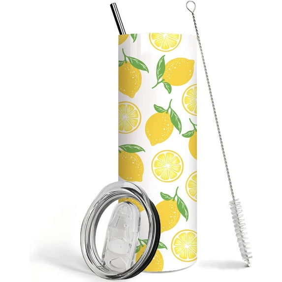 Lemon Tumbler with Lid and Straw, yellow Lemon Water Bottle Cups Coffee Mug Cute Coffee Tumbler for Women, Lemon Kitchen Decorations Lemon Gifts