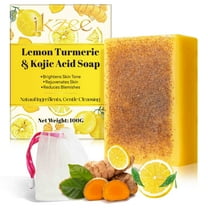 Lemon Turmeric Kojic Acid Soap, Natural ingredients, gentle cleansing,Rejuvenates Skin, with Foam Mesh Bags,100g