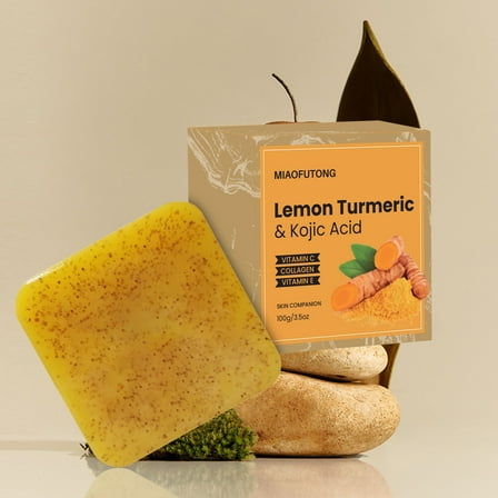 Lemon & Turmeric Soap Bar, Natural Exfoliating Brightening Soap with Salicylic Acid for Face and Body, Moisturizing Skin Care