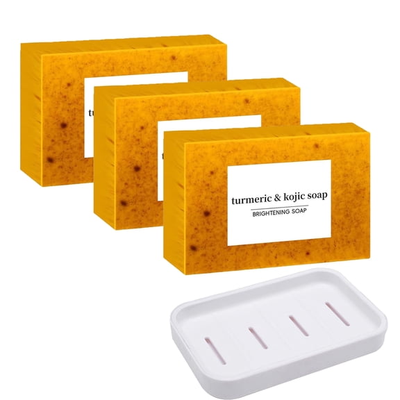 Lemon Turmeric Soap Tablets with Soap Box, Lemon Turmeric Kojic Acid Soap for Dark Spots, Facial And Body Shower Soap, Deep Cleansing Turmeric Soap for Dark Spots & Acne