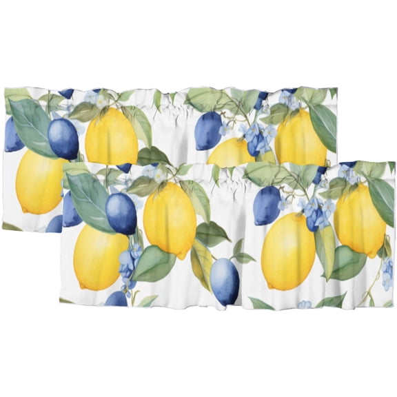 Lemon Valance Curtain Summer Tree Branches Ripe Slices Lemon Freshness Juicy Small Curtian Drapes Valance for Cafe Room Kitchen 54x18inch(2Pcs)
