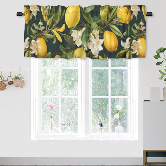 Lemon Valance Curtain for Kitchen Summer Tropical Fruits Flower Leaves Rod Pocket Valances for Bedroom Living Room Dining Room 54 by 18 in, 1 Panel