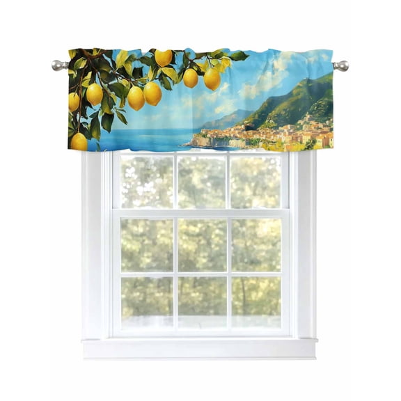 Lemon Valances for Windows, Rod Pocket Kitchen Valance Curtains - Soft & Washable Small Window Treatment for Living Room, Bathroom, Summer , 42x12 Inch, 1 Panel