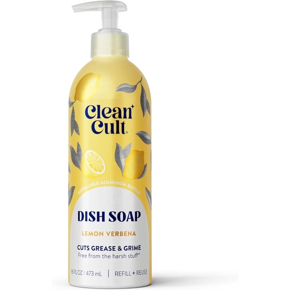 Lemon Verbena - Liquid Dish Soap - Refillable Aluminum Bottle - Dish Soap that Cuts Grease & Grime - 16 oz - 1 Pack