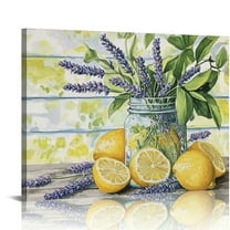 Lemon Wall Art, Lemons in Mason Jar on Canvas Wooden Background Prints for Wall Decor, Framed Landspace Botanical Painting Pictures for Artwork