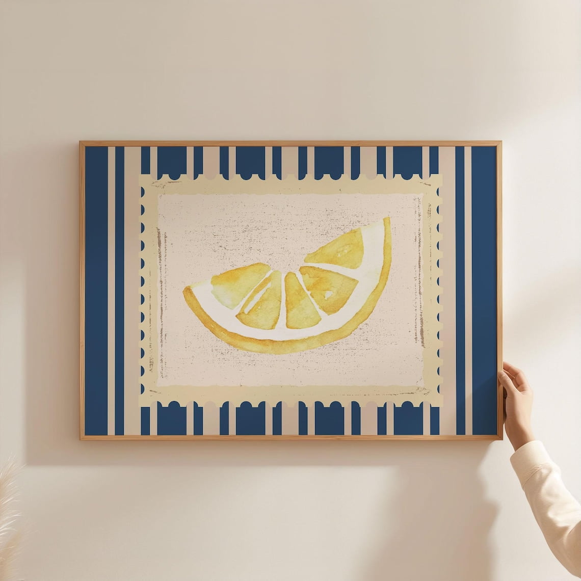 Lemon Wall Art Poster - Horizontal Fruit Kitchen Decor, Navy