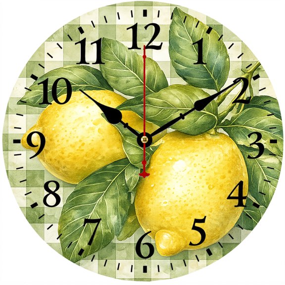 Lemon Wall Clock 9.84 Inch, Battery Operated Analog Kitchen Clock, Farmhouse Fruit Wall Decor, Easy to Read for Kitchen Dining Room