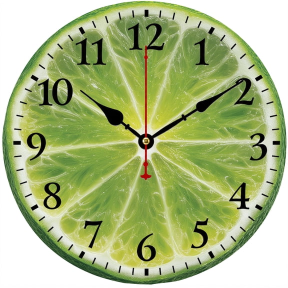 Lemon Wall Clock 9.84 Inch, Battery Operated Round Analog Decorative Clock with Easy to Read Numbers, Fresh Citrus Fruit Design Kitchen Wall Decor for Farmhouse Home Living Room Bedroom Office