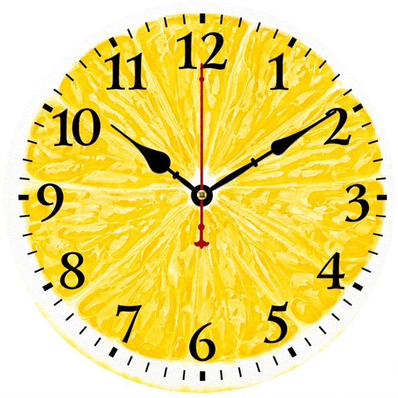 Lemon Wall Clock 9.84 Inch Round Decorative Clock for Kitchen Living Room Farmhouse Home Decor Yellow Fruit Design Battery Operated Analog Wall Clock