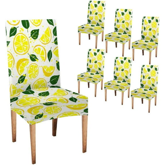 Lemon Watercolor Chair Covers for Dining Room 6 Pack and Dining Kitchen Chair Cover Chair Clipcovers Removable Washable Kitchen Chair Cover for Dining Room,Living Room,Hotel,Banquet,Party