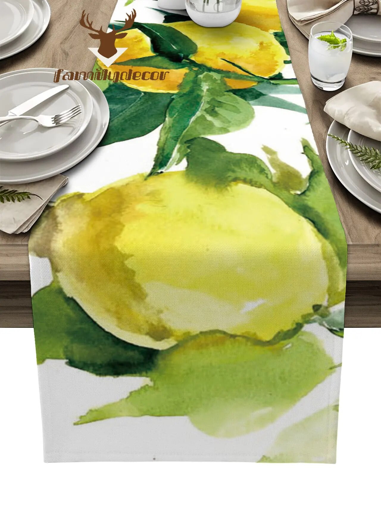 Lemon Watercolor Leaves Table Runner Home Wedding Table Flag Mat Table ...