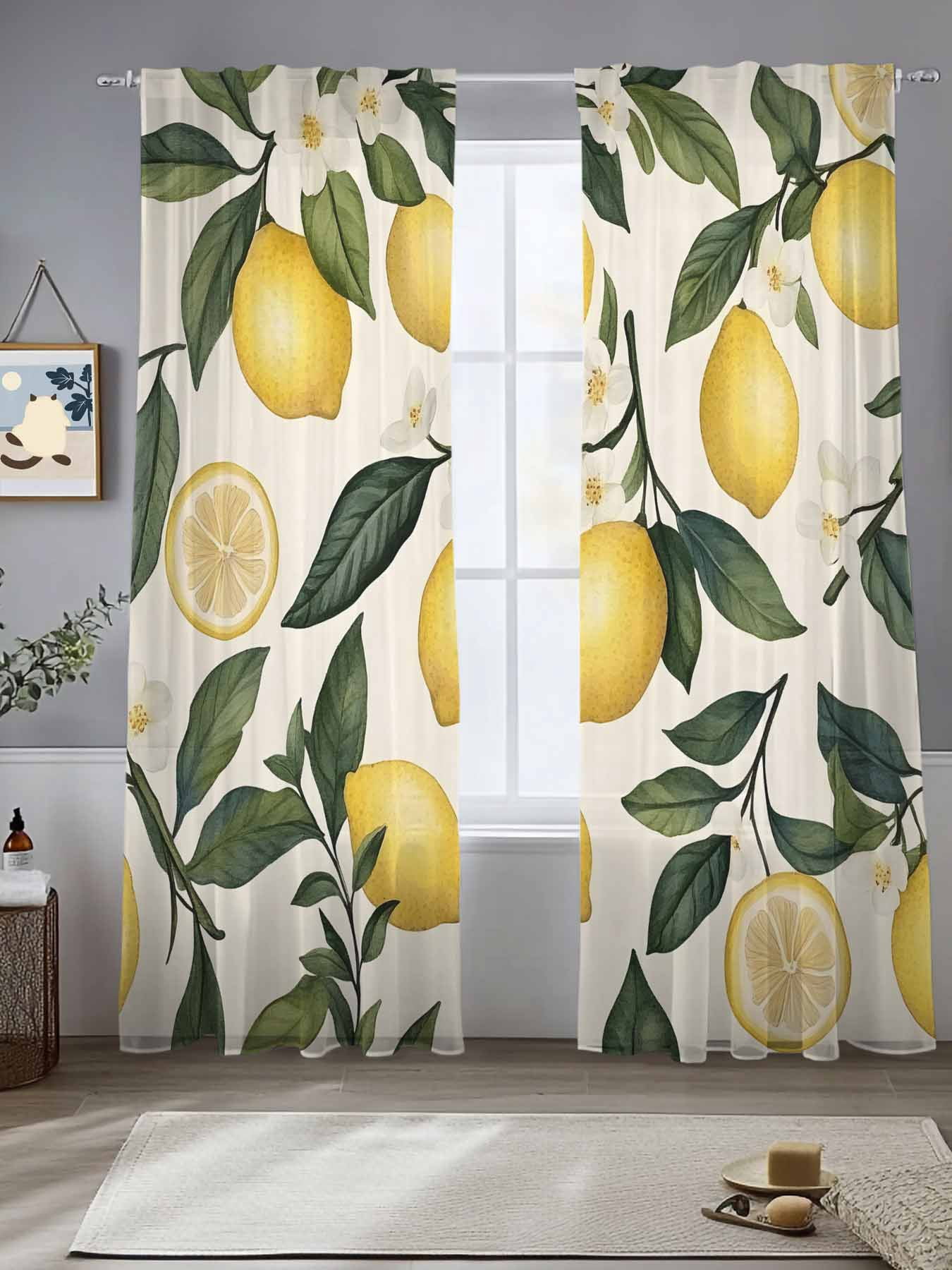 Lemon Watercolor Sheer Curtains for Living Room Bedroom Summer Spring ...