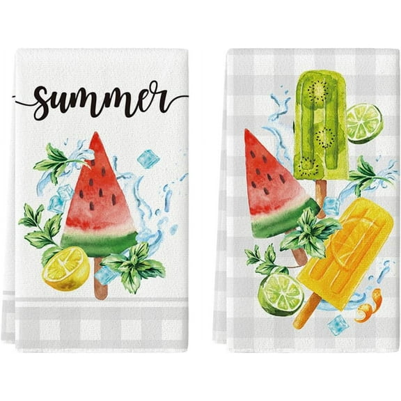 Lemon Watermelon Summer Kitchen Towels Dish Towels, 18x26 Inch Seasonal Summer Decoration Hand Towels Set of 2