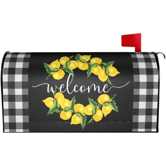 Lemon Welcome Mailbox Covers Magnetic Standard Size 21x18 Inch Outside Spring Summer Mail Box Covering Waterproof Fade-Resistant Decorative Mailbox Post Wrap for Outdoor Garden Yard Decor