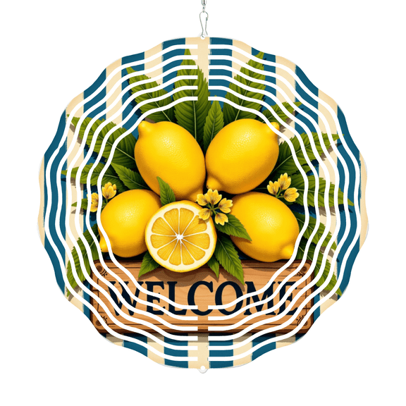 Lemon Welcome Sign Wind Spinner, 1010 Inch Rotating Wind Chime Pendants with Hanging Hook, Citrus Fruit Hanging Decor for Garden Patio Porch Door, Kitchen Wall Art, Housewarming Gift fo