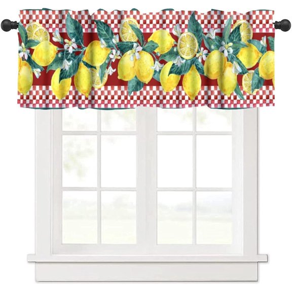 Lemon Window Valance Lemon Tile Traditional Design Red on Tile for Home Kitchen Livingroom Coffee Room Window Drapes 54x18inch