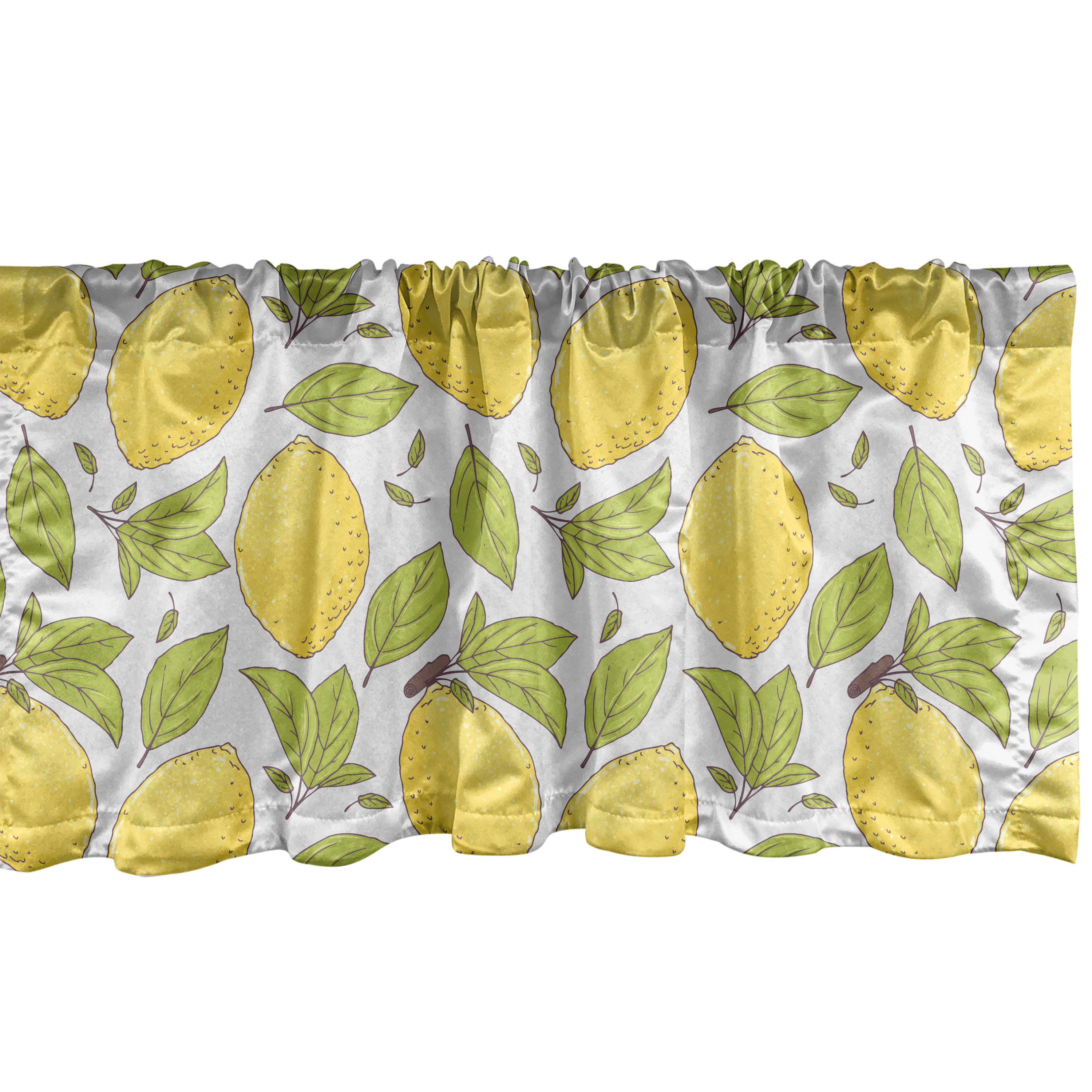 Lemon Window Valance Pack of 2, Lemonade Fruit and Leaves Doodle Fresh
