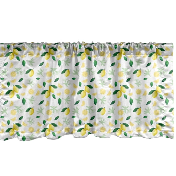 Lemon Window Valance Pack of 2, Summer Tree Branches Ripe Slices Freshness Juicy Delicious Lemonade Motif, Rod Pocket Curtain Valances Kitchen Bedroom, 54" X 12", Yellow Green and White, by Ambesonne