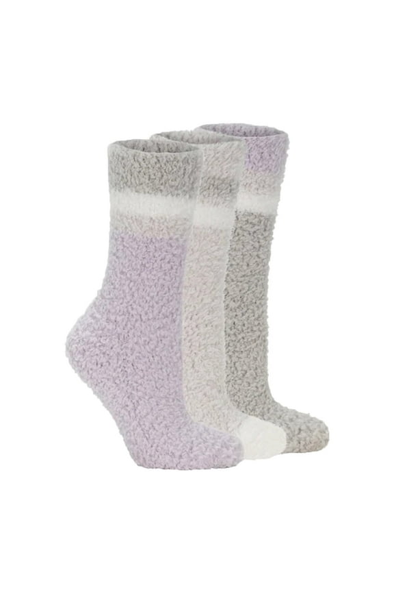 Women's 3-Pack Cozy Crew Socks, Gray and Purple, 5-9.5