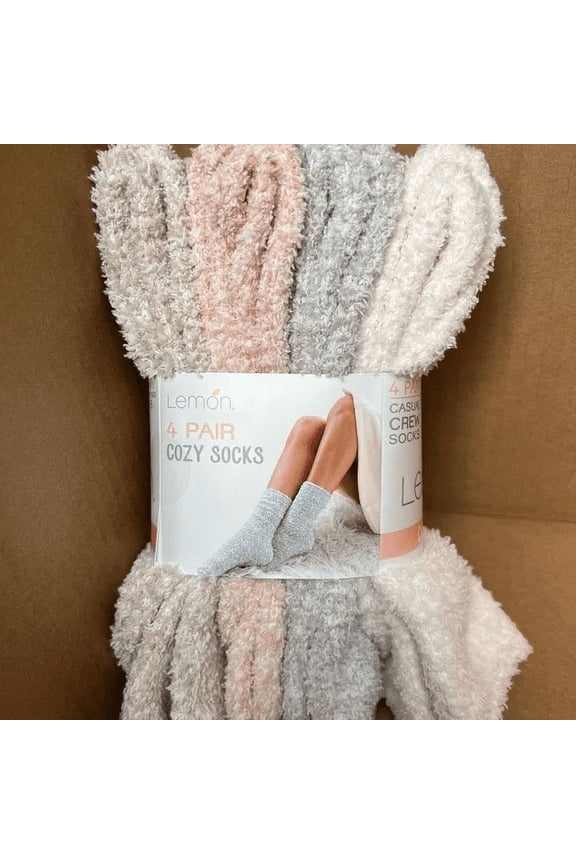 Women's 4-Pair Casual Crew Cozy Soft Socks Peach/Beige Fits Shoe Size 5-9.5