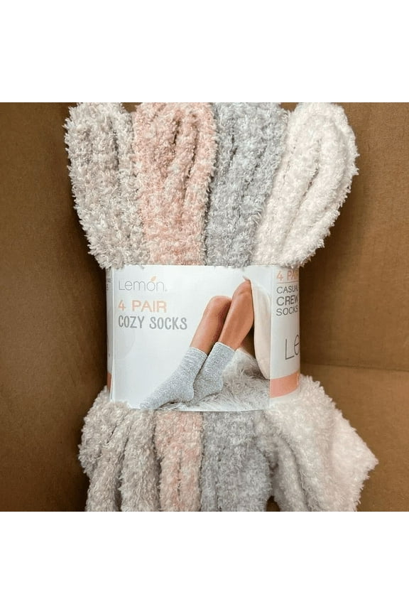 Women's 4-Pair Casual Crew Cozy Soft Socks Peach/Beige Fits Shoe Size 5-9.5