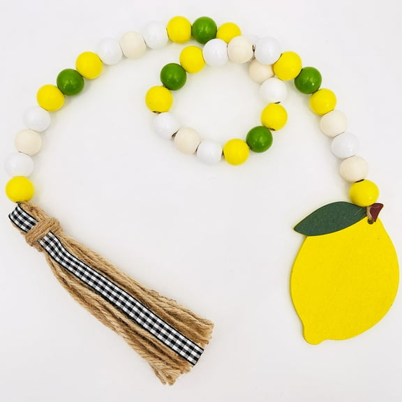 Lemon Wood Bead String Decor | Natural Wooden Tassel Pendant Rope | Rustic Lemon Themed Home Ornament | Handmade Summer Accessory | 1 Piece | Long-lasting
