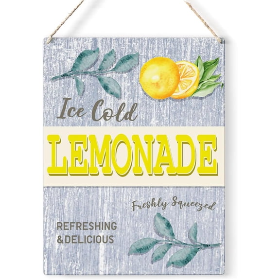 Lemon Wood Sign Ice Cold Lemonade Wooden Signs Rustic Summer Hanging Plaque Home Wall Art 8x10 Sign Wall Decor for Home Kitchen