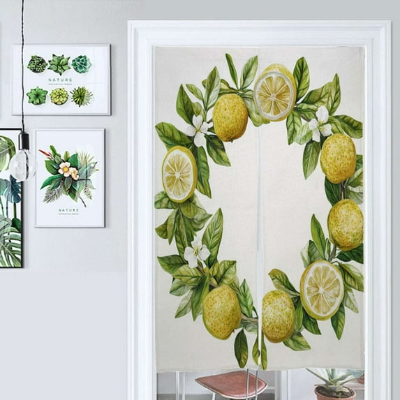 Lemon Wreath Print Door Curtain Nordic Living Room DoorCurtain Porch Partition Curtain Kitchen Rative Half Curtain