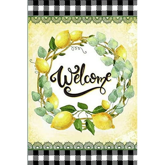 Lemon Wreath Welcome Garden Flag  12" x 18", Double Sided, Summer Decor, Buffalo Plaid, 4th of July, Home Decor, Fundraiser, Greeting