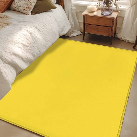 Lemon Yellow Area Rugs 2.7x5 for Living Room, Farmhouse Solid Yellow Color Modern Art Non Slip Washable Rug Runner, Low Pile Indoor Floor Carpet Mat Bathroom Rugs for Bedroom, Kids Room