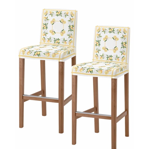 Lemon Yellow Bar Stool Covers Set of 2, Modern Country Flower Floral Summer Spring Stretch Washable Bar Chair Covers with Backs, Removable Pub Counter Height Chair Cover for Kitchen Dining Room Cafe