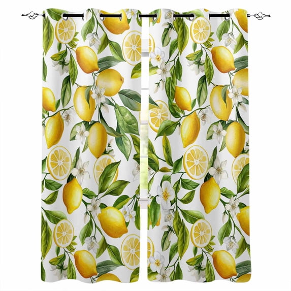 Lemon Yellow Blackout Curtains for Bedroom Living Room Darkening Curtains 84 Inch Length 2 Panels Set Country Watercolor Floral Leaf Green White Window Curtain Window Treatment Grommet Drapes 42"x84"
