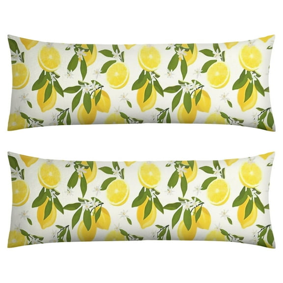 Lemon Yellow Body Pillow Cover 20x54 - Cute Floral Vintage Design Soft Machine Washable Pillowcase with Invisible Zipper