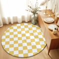 thumbnail image 1 of Lemon Yellow Checkered Round Area Rug 3 FT, Small Kitchen Bathroom Mat, Geometric Yellow Buffalo Plaid Washable Indoor Outdoor Throw Runner Carpet Non-Shedding Doormat for Table Shower Sofa Entryway, 1 of 4