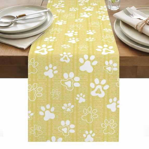 Lemon Yellow Dog Paw Table Runner Modern Geometric Abstract Aesthetics ...