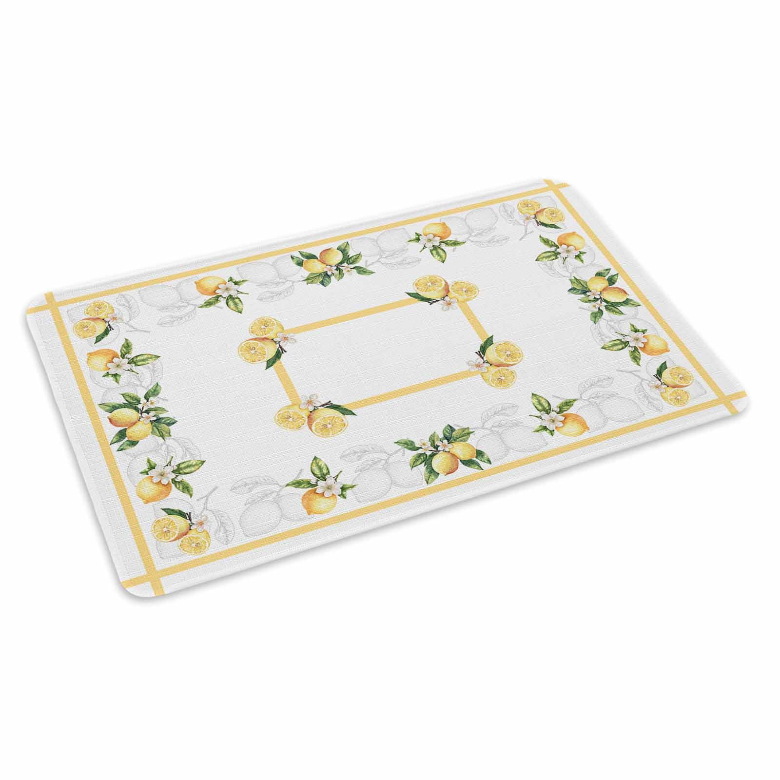Lemon Yellow Doormat Outdoor Entrance 24"x36", Modern Country Flower Floral Summer Spring Absorb Moisture Dirt Door Mats, Non-Slip Rubber Backing Floor Mats Indoor, Low-Profile Front Door Rugs