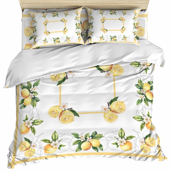 Lemon Yellow Duvet Cover Set, Modern Country Flower Floral Summer Spring Soft Duvet Cover Twin Size Bedding Set 4 Pieces, 1 Quiltcover and 2 Pillowcases with Zipper, 1 Bed Sheet for All Seasons