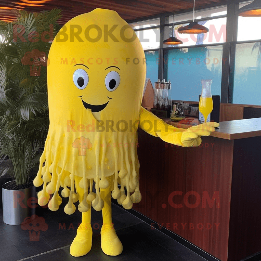 Lemon Yellow Jellyfish REDBROKOLY mascot costume character dressed with ...