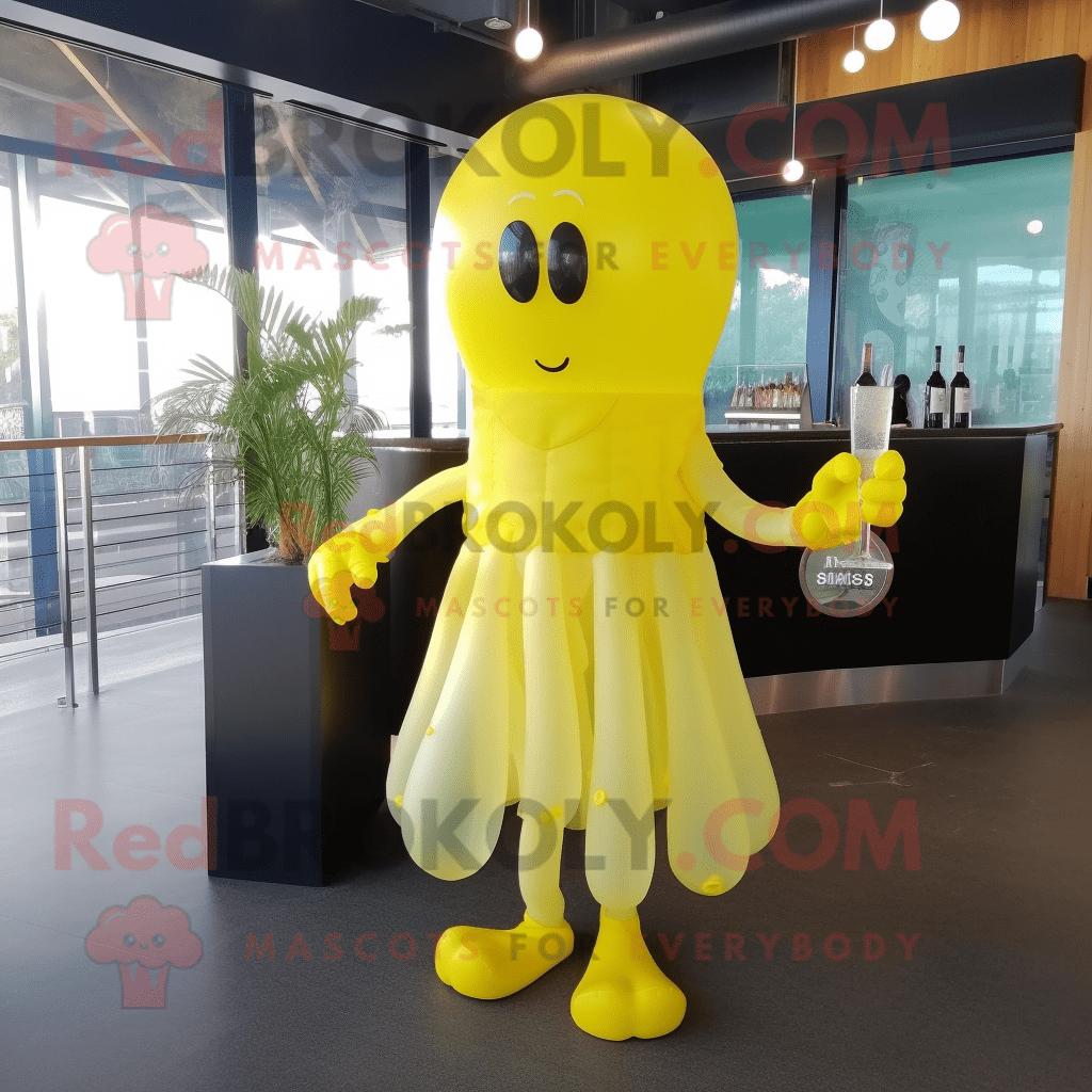 Lemon Yellow Jellyfish REDBROKOLY mascot costume character dressed with ...