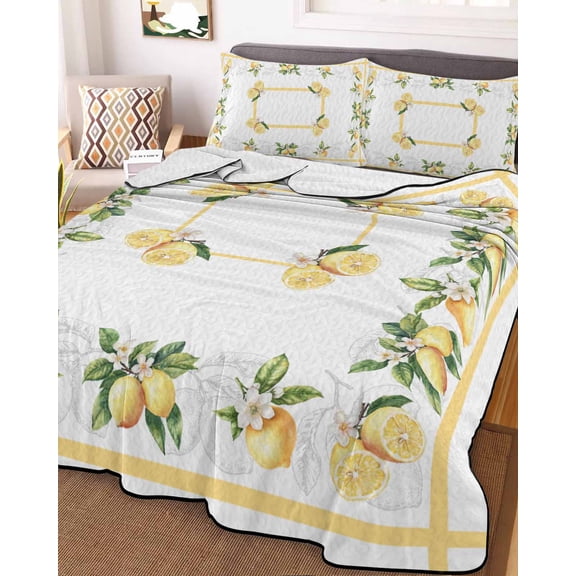 Lemon Yellow King Size Down Alternative Comforter, Lightweight Comforter Quilt Bedding Set with Pillow Shams Modern Country Flower Floral Summer Spring All Seasons Bed Comforter Duvet Insert 96"x106"