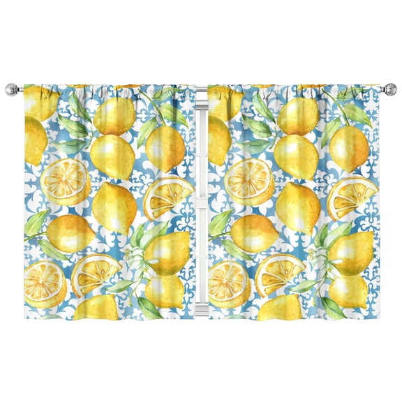Lemon Yellow Kitchen Curtains Set of 2 - Bright Retro Vintage Print, Fresh Spring Tier Window Treatment Panels 42x54 Inch