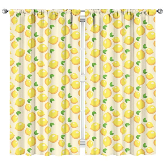 Lemon Yellow Kitchen Curtains Set of 2 - Bright Retro Vintage Print, Fresh Spring Tier Window Treatment Panels 42x84 Inch